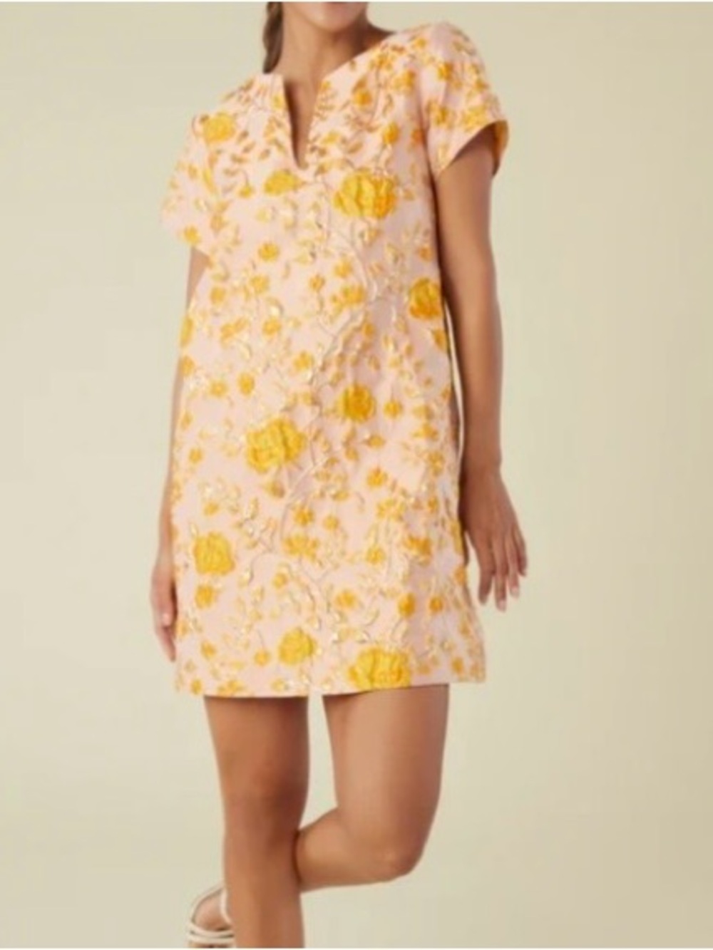 Abbey Glass Lulu Dress Harvest Gold Floral Jacquard Shift Dress NWT XL